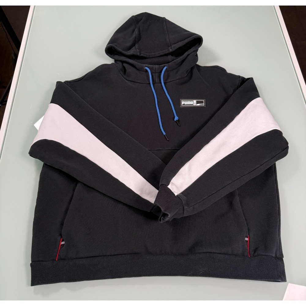 Puma Black & White Cotton Blend Men's Color Blocked Hoodie Logo - XL - Picture 1 of 9